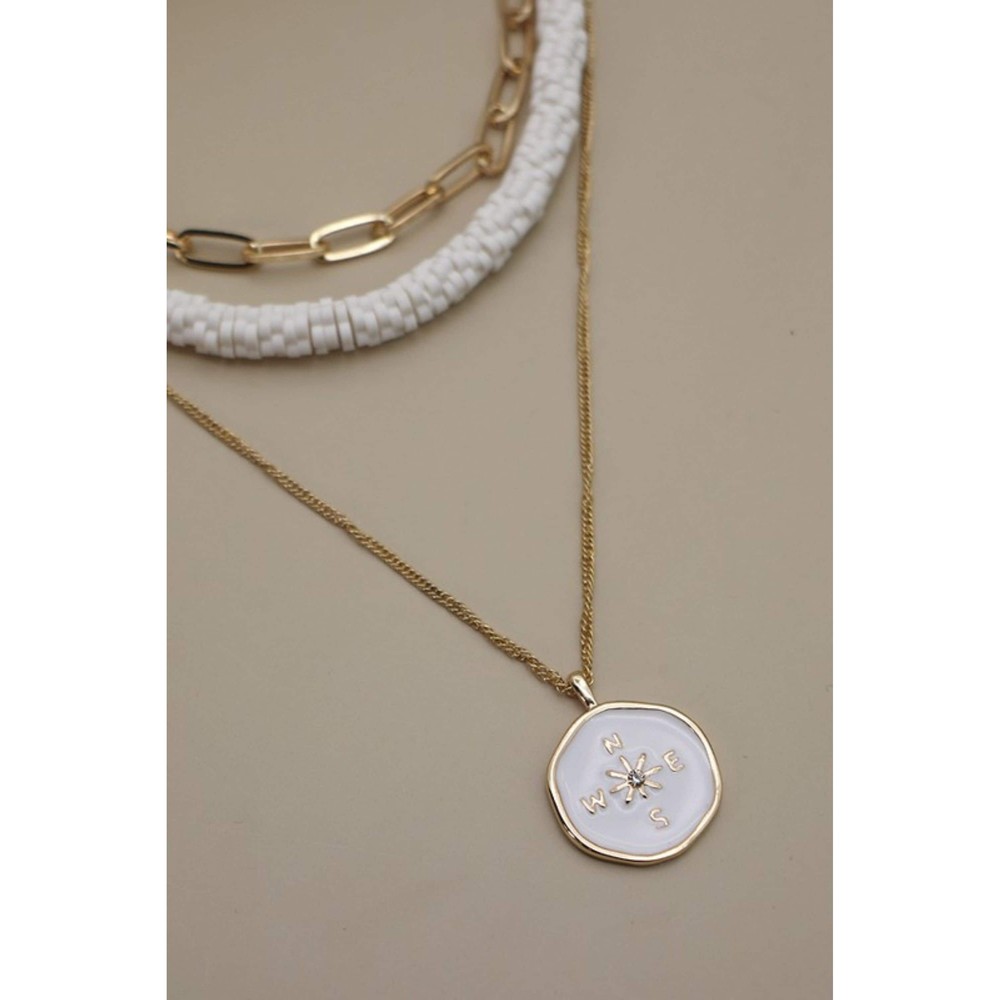 White Seed Bead Necklace Heisi Layered Necklace Compass Necklace